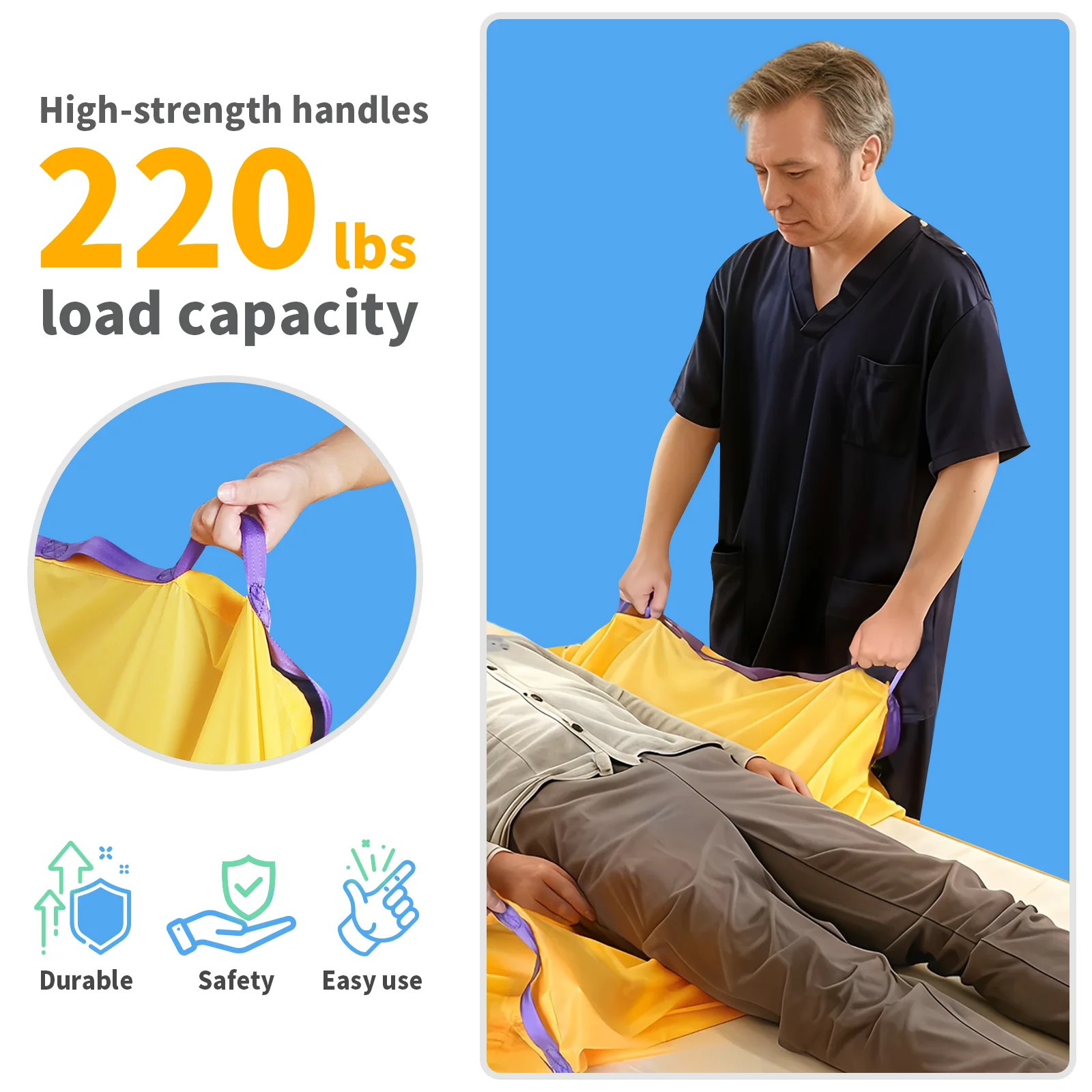 Ehucon Patient Slide Sheet with Handles, Low Friction Tubular Transfer Slide Sheet for Bedridden Elderly, Patient Turning Aid
