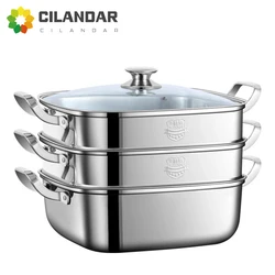 Square steamer household 316 stainless steel thickened double-layer three-layer steamer tray multifunctional gas electromagnetic