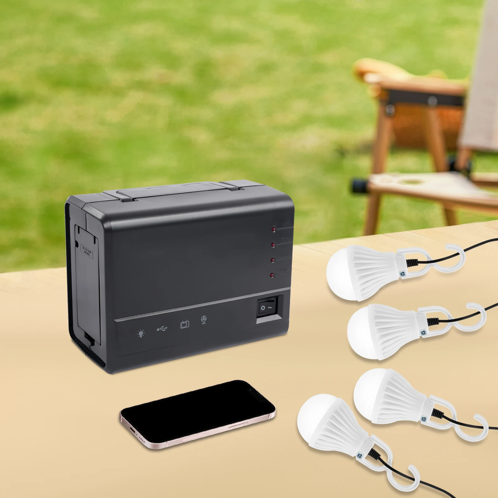 Solar Inverter with Solar Panel & 4 LED Lights, 12V 4A Portable Power Generator Kit,  for Home Backup Outdoors Camping