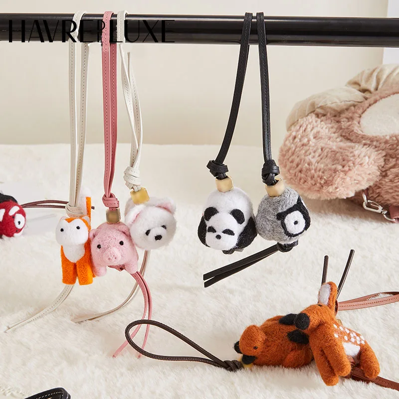 Handmade sheepskin Rope Bag Charm Felt Animal Pendants Cute Car Key Chain DIY Decorative Charm Otter Sea Lion Panda Pendants