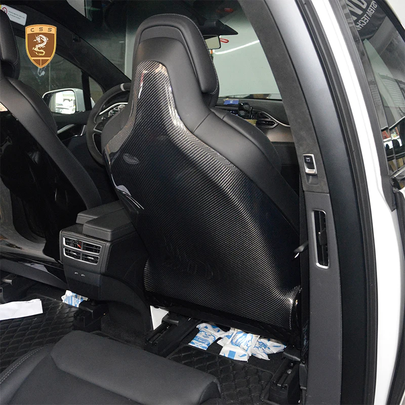 

4Pcs/set Full Dry Carbon Fiber Backrest Covers For Tesla Model X OEM Style 6-seater Interior Seat Backrest Decoration Panel