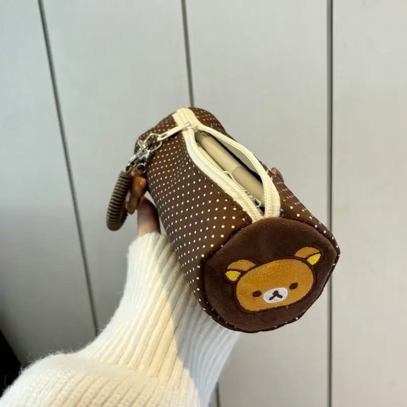 Polka Dot Stickerei Bär Zylinder Stiftetasche Große Kapazität Schüler Schreibwaren Aufbewahrungstasche Tragbare Geschenke – Detail 2