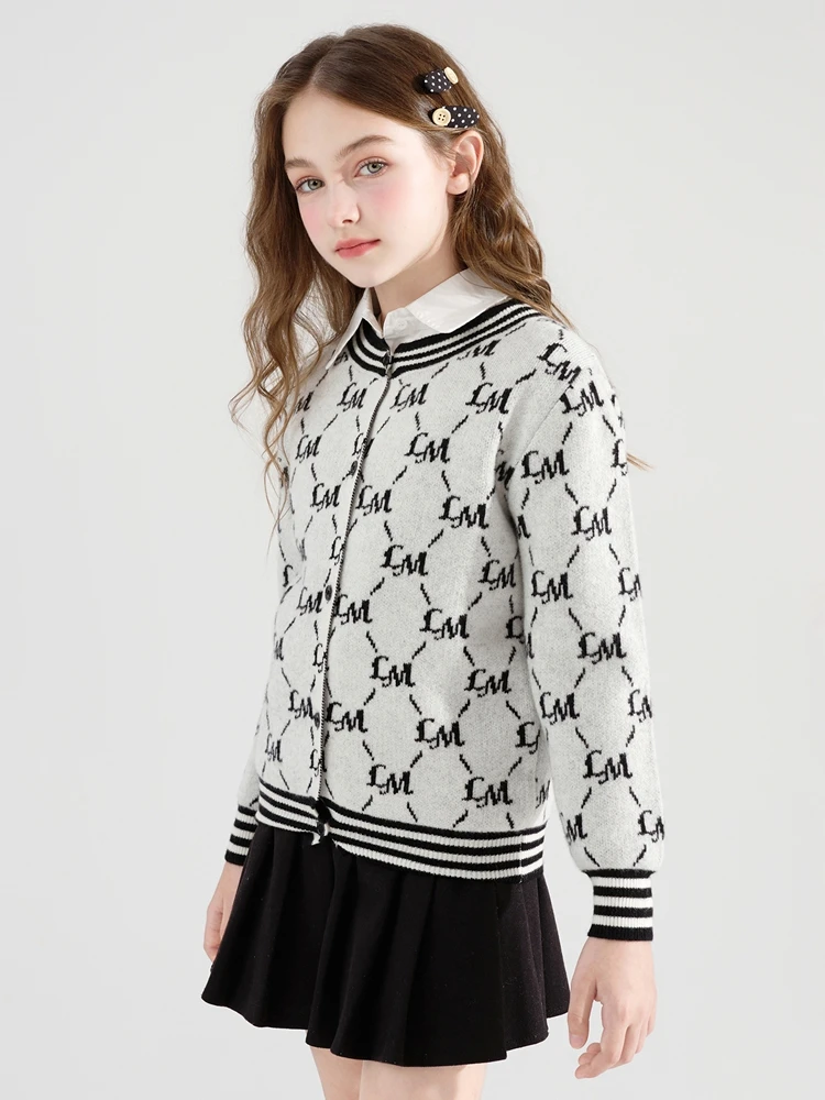

High Quality Children's Sweater Cardigan Natural 100% Merino Wool Kids Clothes Boys Girls Knitted Autumn Winter Warm Coat Letter