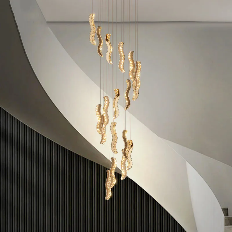 

Modern Staircase Long Chandelier Duplex Living room Crystal chandelier Nordic Light Luxury Staircase Chandelier Indoor Lighting