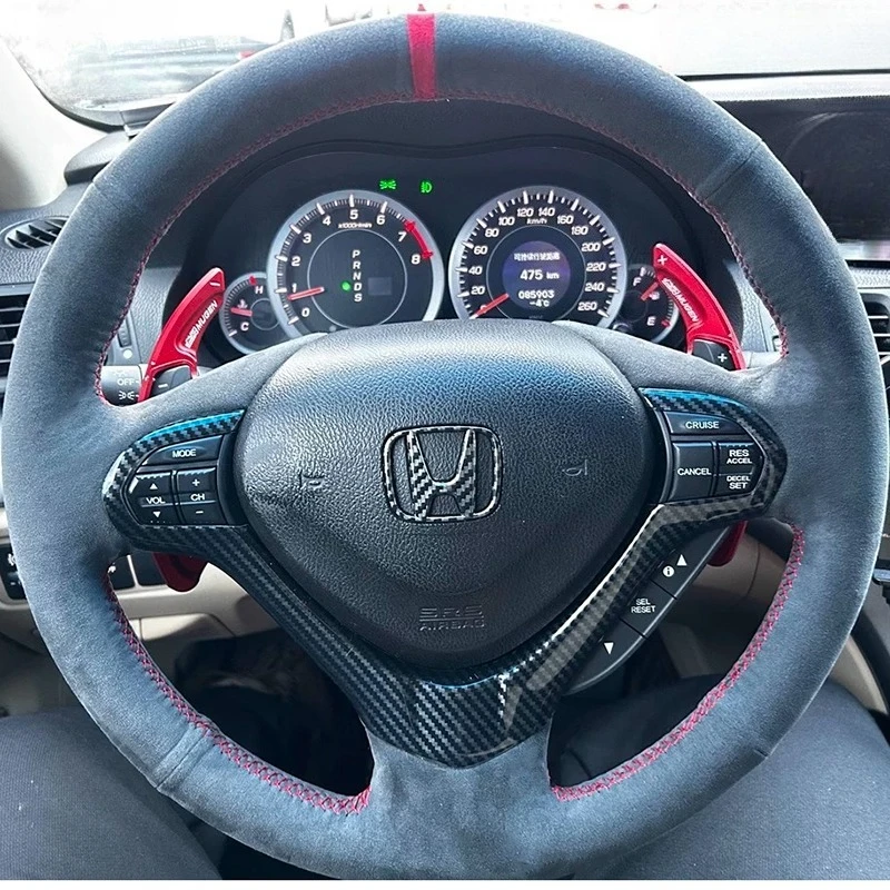 for Honda Accord Euro 2008-2012 Hand-Stitched Non-Slip Genuine Leather Suede Car Steering Wheel Cover view 2