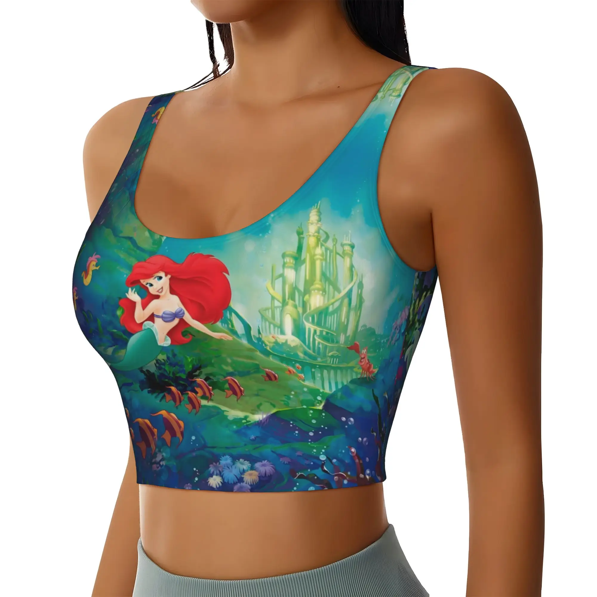 Custom High Impact Littles Anime Mermaides Sports Bra Women's Mangas Movie Gym Workout Yoga Crop Top