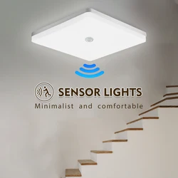 Lámpara de techo LED cuadrada PIR con Sensor de movimiento infrarrojo, iluminación interior de 220V 110V, luces de techo modernas LED para sala de estar