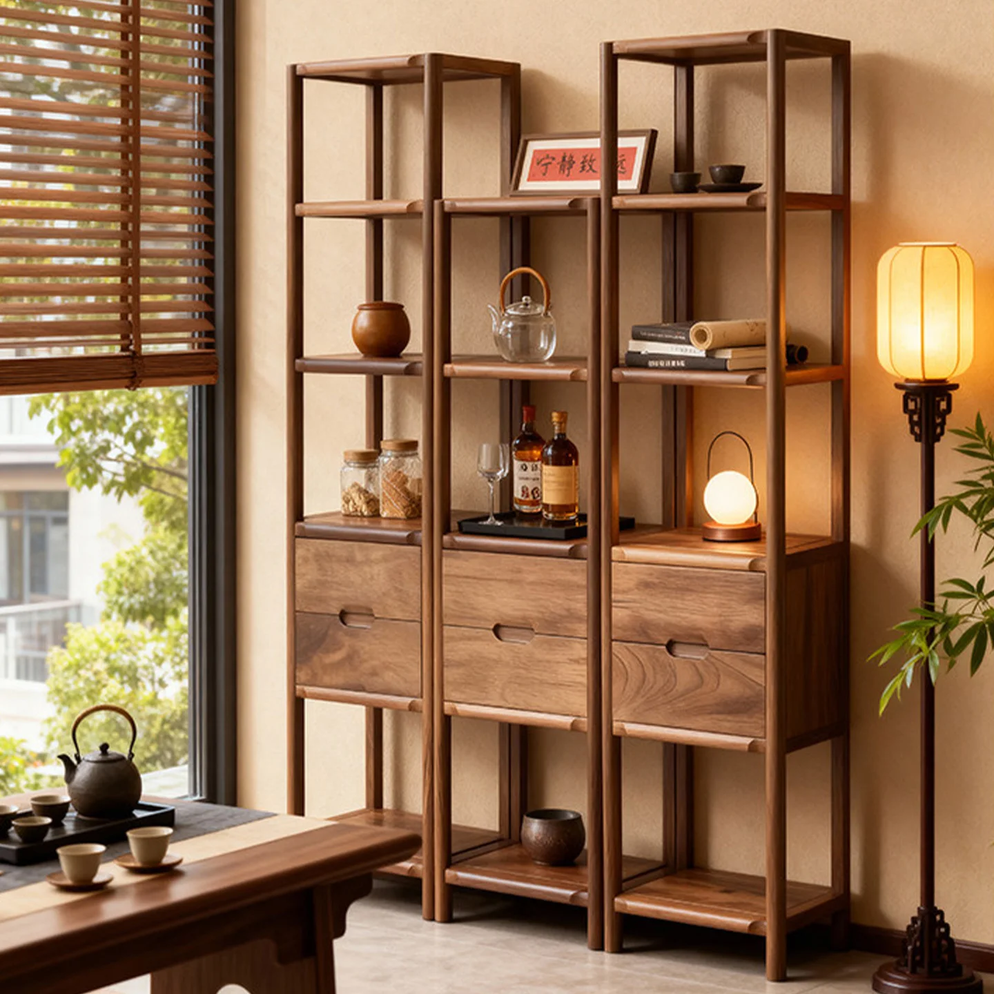 North American black walnut bogu frame Chinese tea room living room against the wall Duobao Pavilion solid wood display