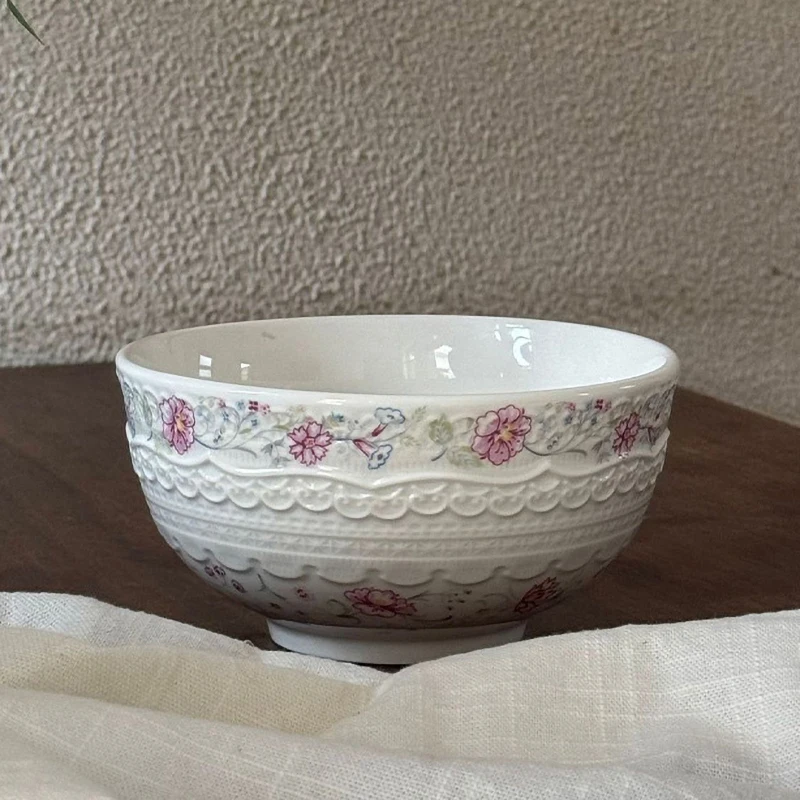 French Style Pretty High Temperature Firing Ceramics Coffee Cup and Saucer Set Ramen Bowl Dishes Kitchen Tableware Afternoon Tea