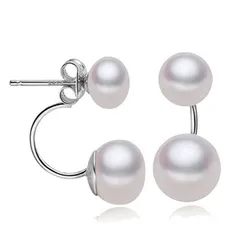 S925 Sterling Silver Real Pearl Earrings For Women Movie Stars Real Double Pearl Earrings Eardrop Fashion Jewelry Free shipping