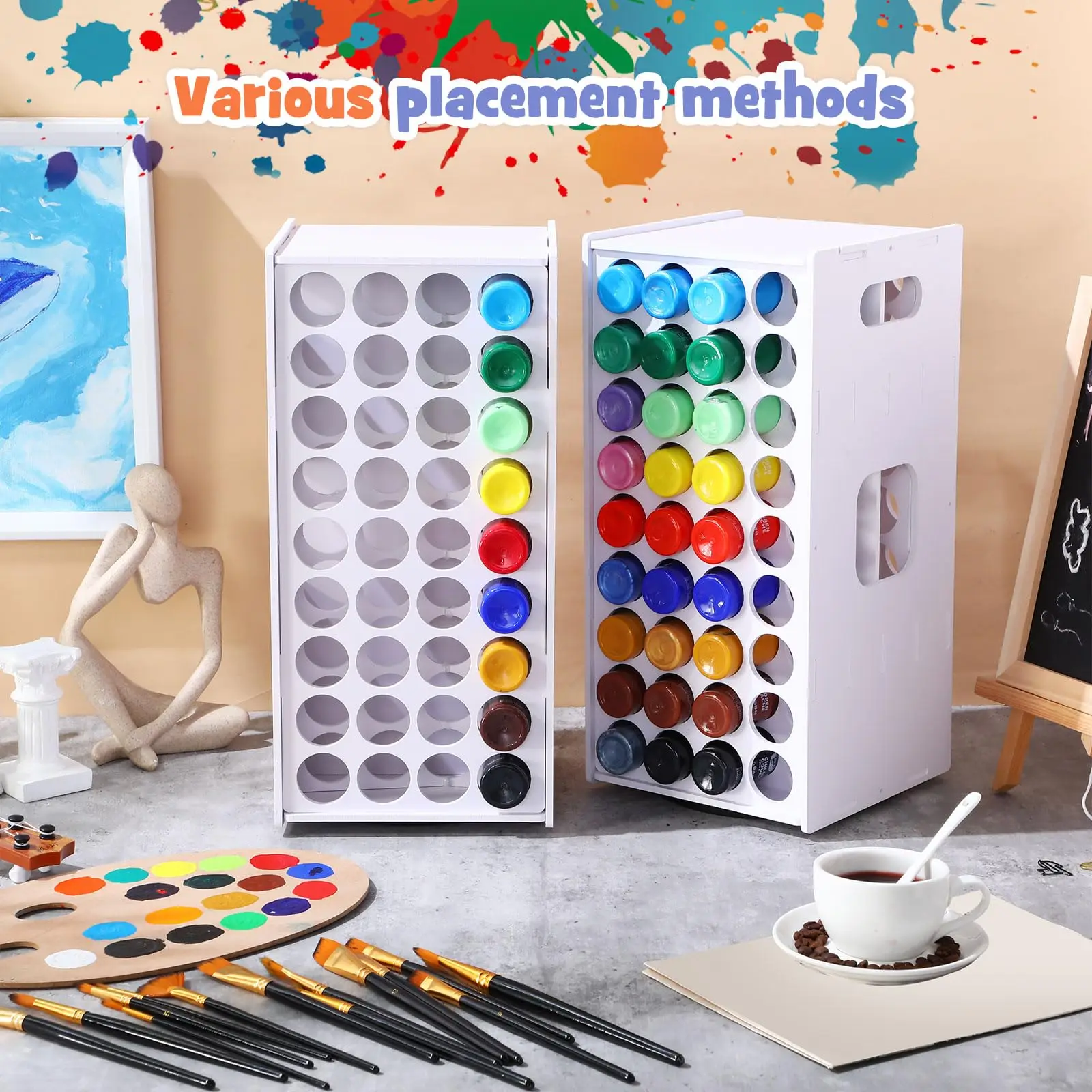 Rotating Paint Tube Organizer Tower 72 Holes Art Storage Rack Portable Craft Paint Holder Stand For Studio Classroom