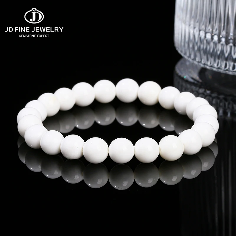 JD Natural White Shell Bead Mother of Pear Round Beaded Bracelet Women Fashion Simple Stretch Wrist Bangles Yoga Meditation Gift
