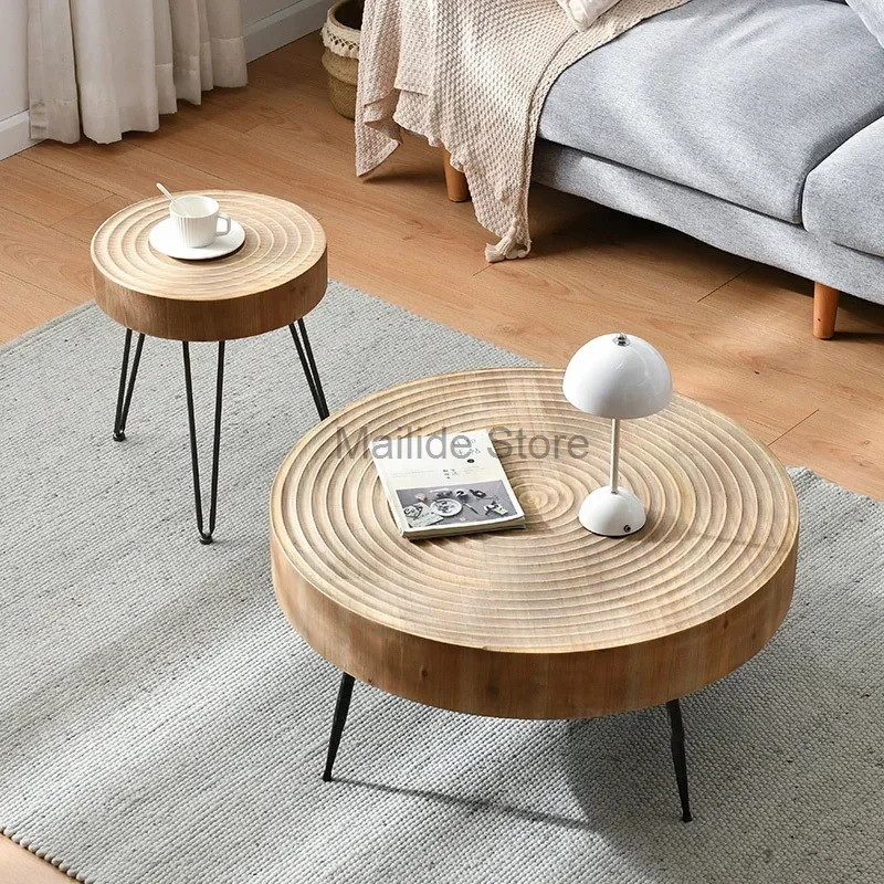 Modern Solid Wood Coffee Tables Round Modern Creative Desktop Side Table Living Room Furniture Low Tables Bedroom Bedside Table