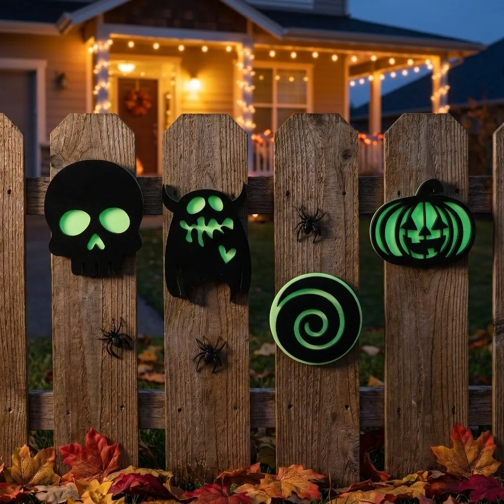 4/8PCS Anti-slip Glow-in-the-dark Coasters Spooky Dark Style Wooden Pumpkin Coasters Heatproof Luminous