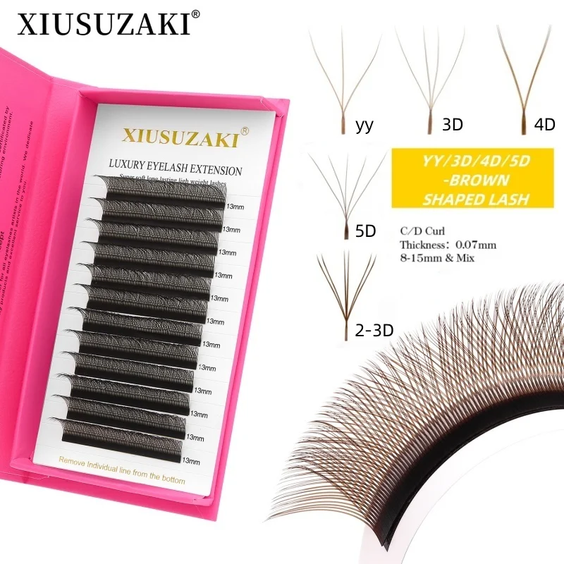 

Brown YY Shaped Eyelashes Extensions Soft Double Tips YY 3D 4D 5D False Lashes Premade Volume Fans Lashes Extension Wholesale