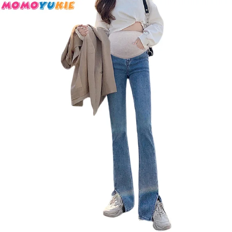 maternity pants clothing Pregnant woman pregnancy clothes high waist elastic denim flare jeans grossesse women trousers