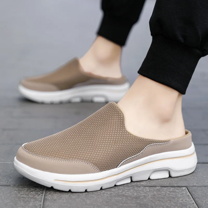 Zapatos de talla grande para mujer, zapatillas informales de medio soporte, mocasines de una patada de fondo plano, sandalias transpirables de malla