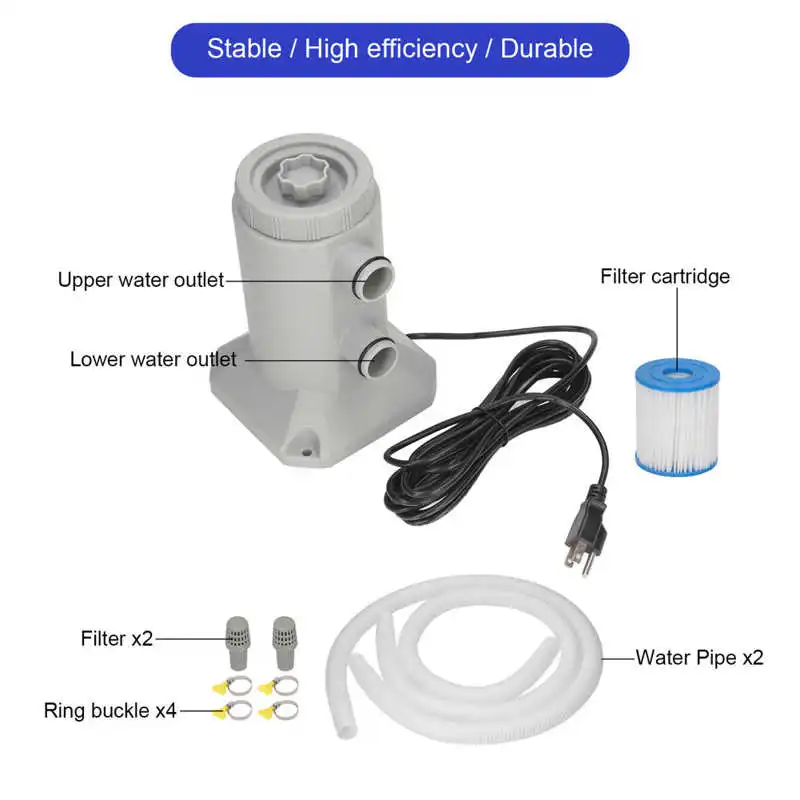 2000L/H Pool Cartridge Filter Pump Comb for Above Ground Easy Set 75W Pool Rubber Aquarium Cleaning Tool US EU Plug