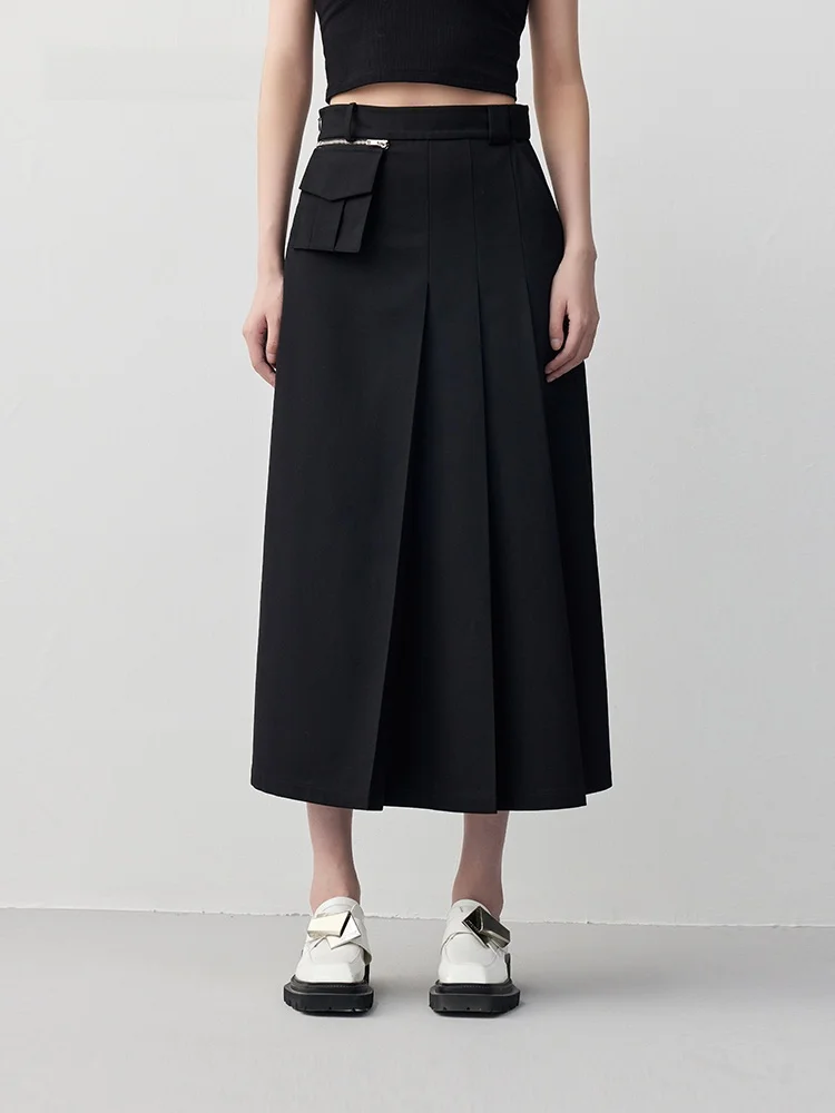 

XMOOM Новая осенняя женская длинная юбка А-силуэта с высокой талией, плиссированная, с декоративной молнией, простая, для повседневной носки