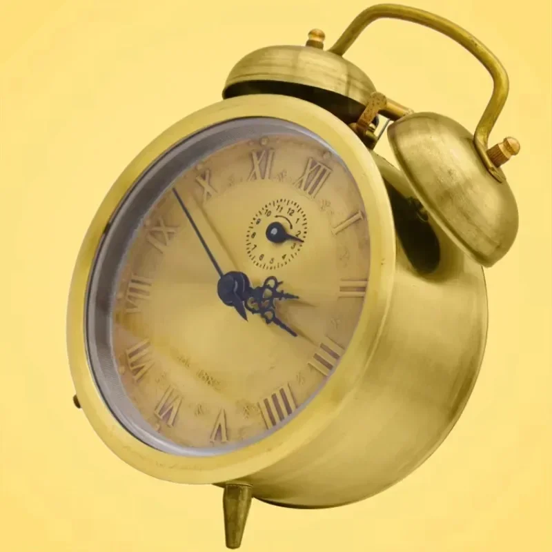 Retro Pure Copper Horseshoe Alarm Clock Classic Clockwork Mechanical Bedside Clock Nostalgic Bedroom Home Decor Piece Gift