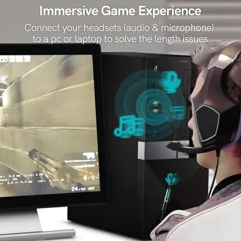 Hörlurssplitter för datoruttag 3,5 mm hona TRRS till 2 hane TRS ljudadapterkablar för spelheadset PC telefon bärbar dator etc. 6 best sales jack-splitter - №1