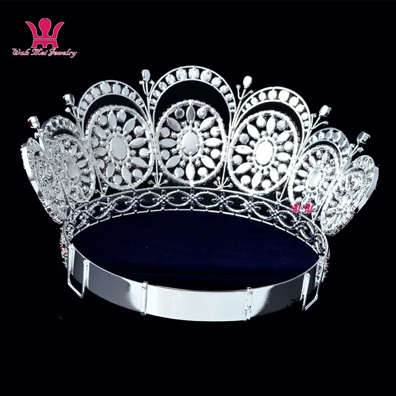 Mo249 High Grade Crowns Round Circles Red Stone Mixing Hand Made Hairdress adjustable Headband  Miss Universe Pageant Crown