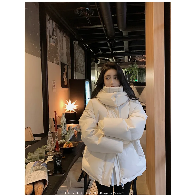 Solid Color Down Jacket Women Hooded Coat Keep Warm Fashion American Streetwear Duck Down Feather Female Winter Short Outwear