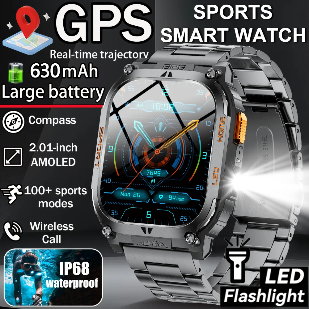 

2025 Smart Watch for Men BT Call 2.01" Smart Watch Android iOS Fitness Tracker with Flashlight/Compass/Heart Rate/Sleep Monitor