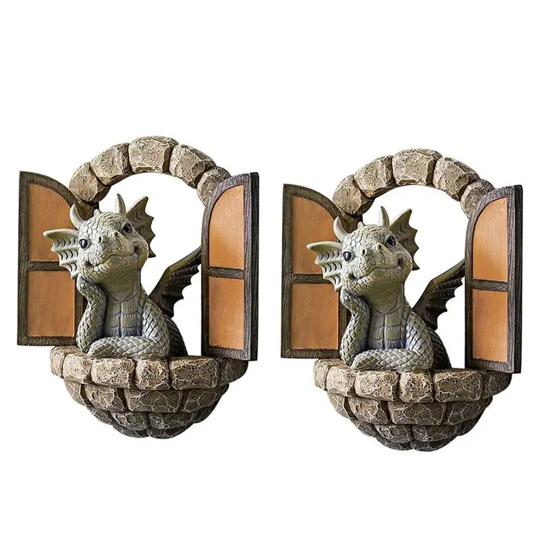 2PCS Small Dragon Beautiful Yard Dragon Sculpture Resin Dragon Sculpture Garden Ornament W110-A68E