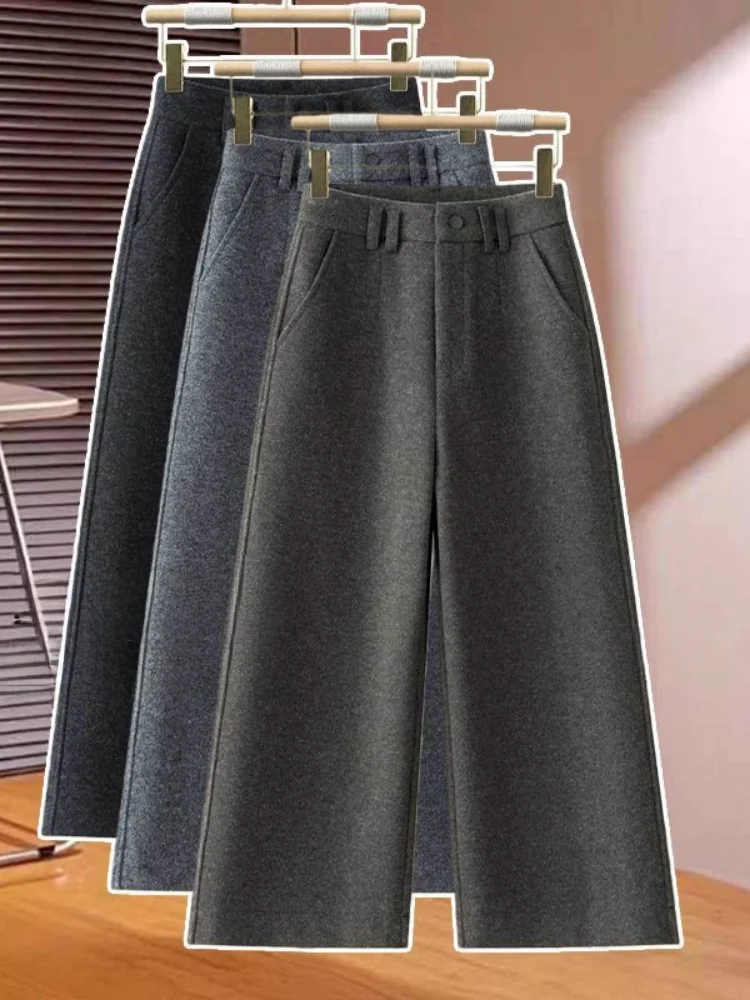 Thiened Fce Damen Casual Wide Leg Pants High Waist Straight Tube Pants ket Detail Pendeln Sle Korean Faion