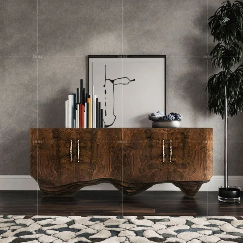 Integrated high-end walnut porch cabinet against the wall High-end household storage locker