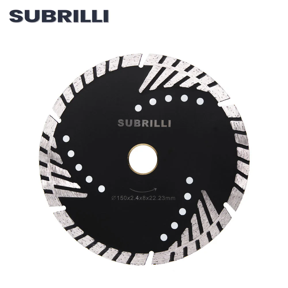 SUBRILLI 6” 150mm Diamond Cutter Wheel Metal Bond Diamond Saw Blade Turbo Tooth Saw Disk For Stone Granite Concrete