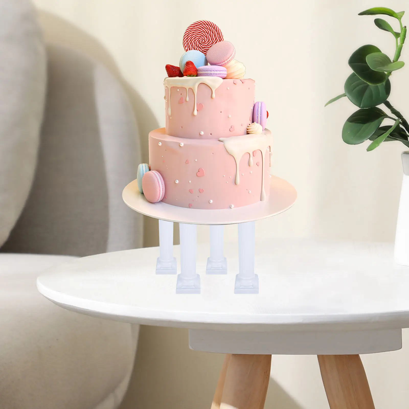 8Pcs Roman Column Cake Tiered Stands Premium Plastic Dessert Topper Set for Bakery Home Wedding Cake Display Elegant White