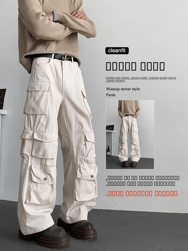 

Wassup Semar Men's Casual Straight Leg Work Pants Multi-ket Loose Fit Comfortable Cotton Trousers for Youth Daily Wear