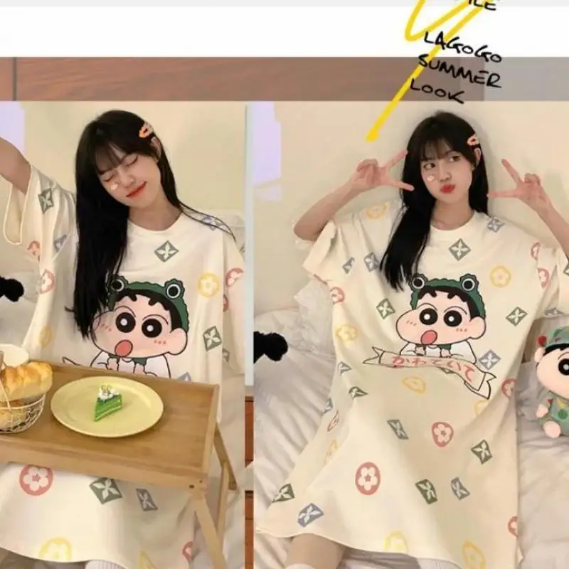 

Crayon Shin Chan Creative Cute Cartoon Bandai Kawaii Short Sleeve Anime Sleep Skirt Summer Plus Size Loose Casual Home Clothing
