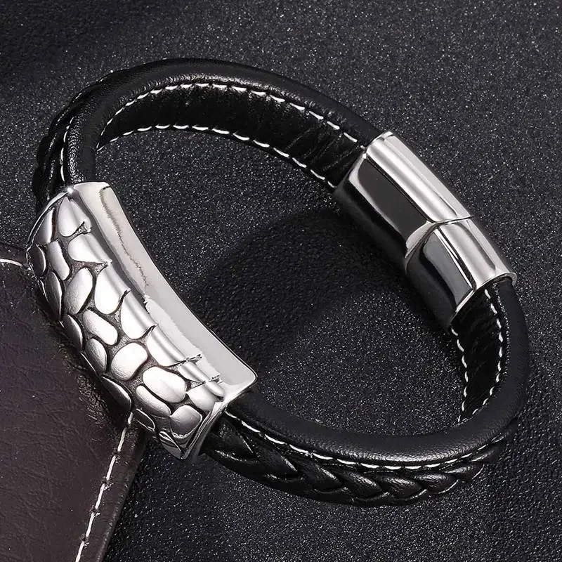 

High Quality Punk Men Leather Bracelets Braided Leather Bangle Men's Wristband Man Jewelry BB0191