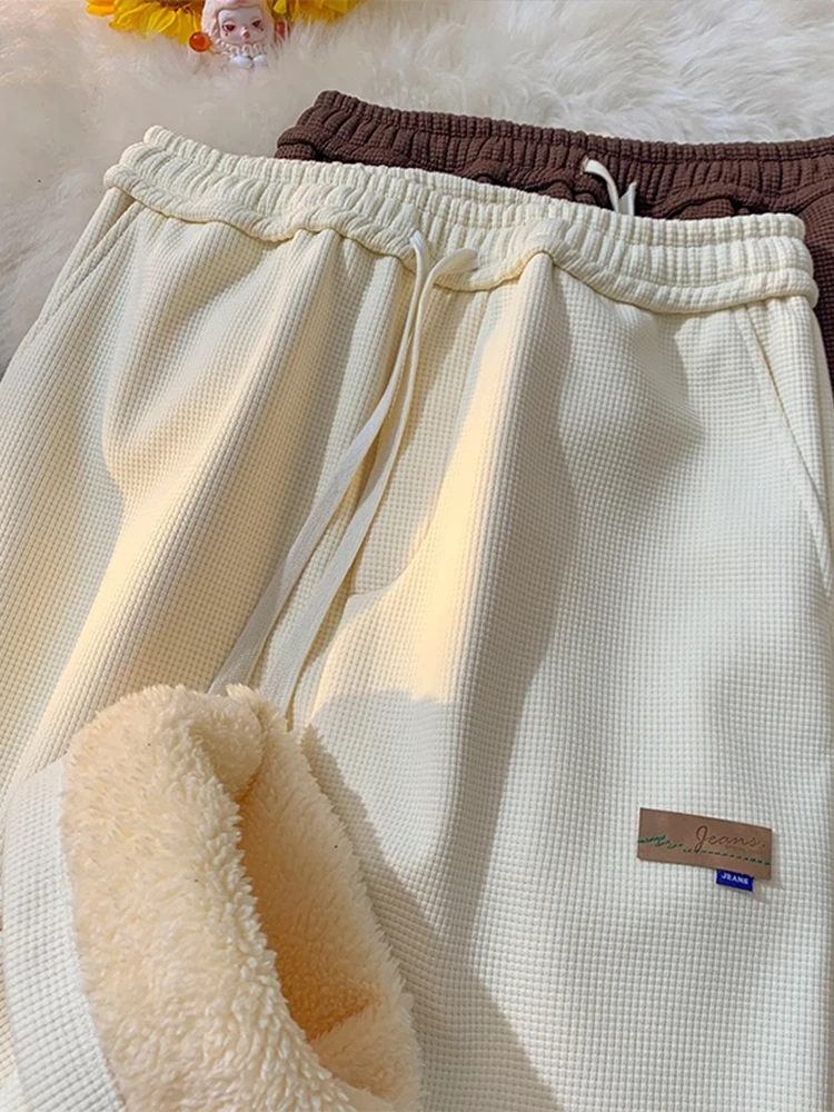 

Утепленные повседневные брюки на флисовой подкладке для подростков, зимние спортивные свободные прямые длинные брюки, удобная модная молодежная одежда