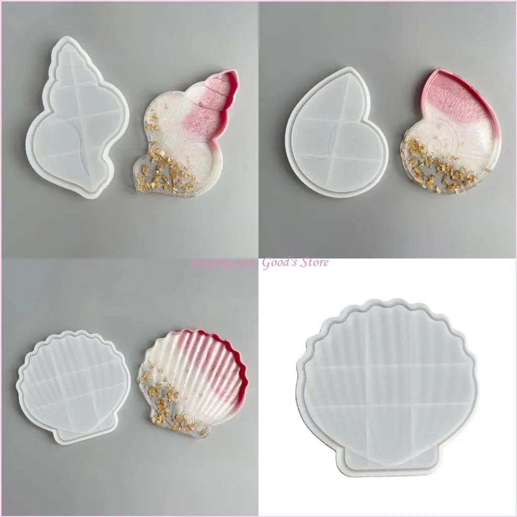 

57QA Serving Borad Crystal Epoxy Mold Cup Mat Crystal Mold for Shell Conch Tray Silicone Mold Fruit Plate Casting Mol