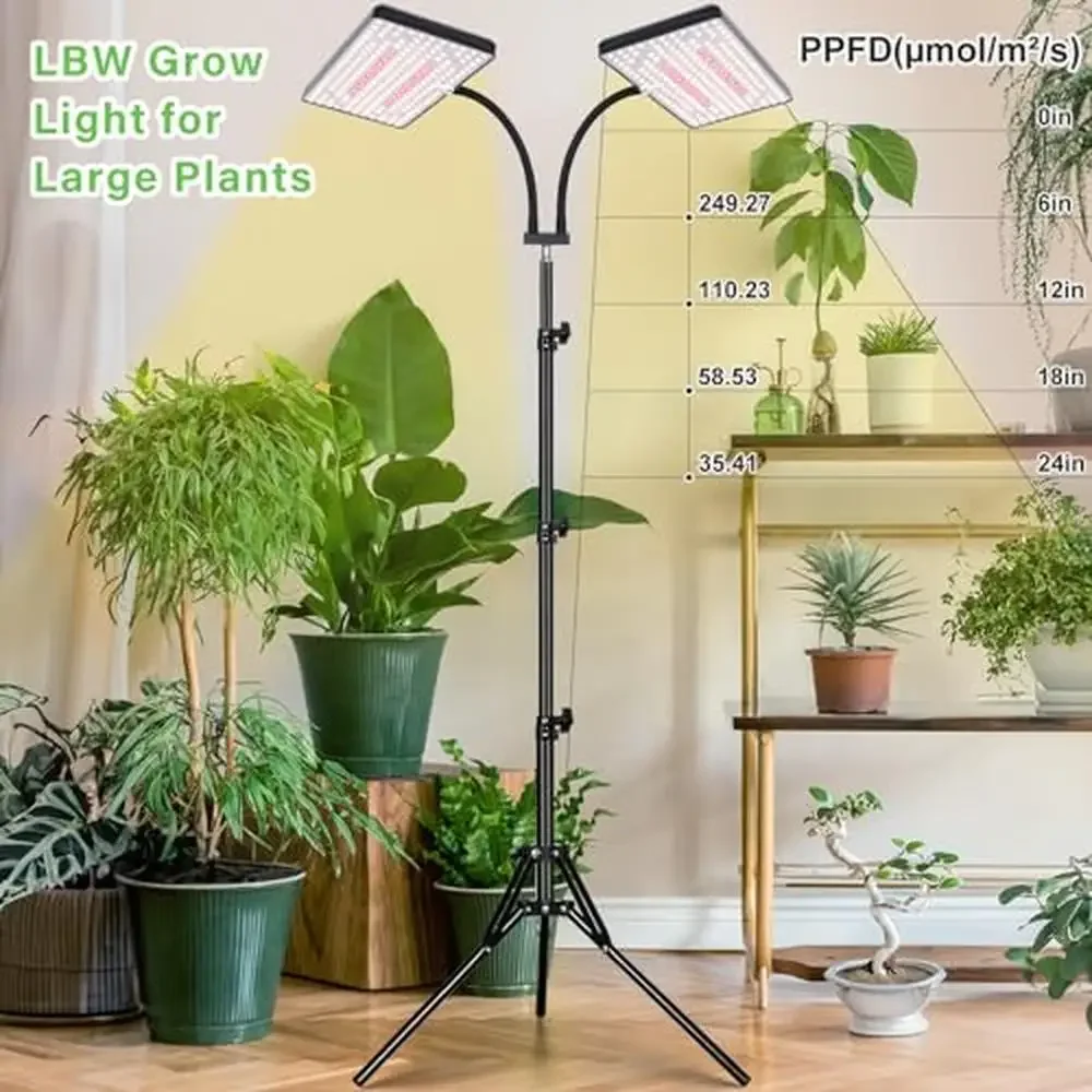 ล่าสุด Full Spectrum Dual-HEAD LED Grow Light โคมไฟตั้งพื้นพร้อมตัวจับเวลา 428 LEDs พืชในร่ม Premium Design สูง PPFD หรี่แสงได้