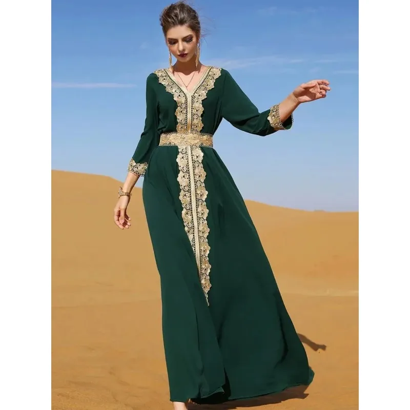 

Eid Party Dress for Women Lace Dubai Arab Ramadan Abayas Caftan Kaftan Vestido Eid Muslim Woman Abaya Party Long Dresses 2024