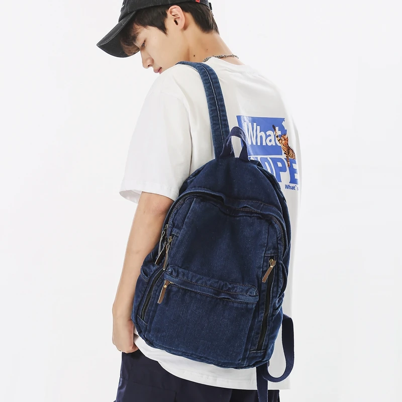 Fashion Multi Pocket Women Backpack Vintage Washed Denim Female School Backpack Men Leisure Trendy Cool Student Travel Book Bag