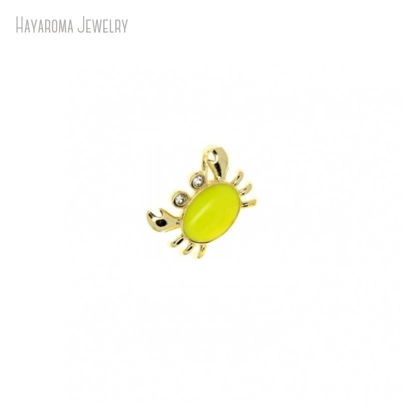 2Pcs Copper Metal Cubic Zirconia Yellow Jewelry Nautical Marine Organism Crab Wholesale Enamel Pendant Charms PM51770