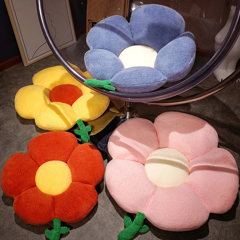 1pc 55/75CM Cute Flower Plush Pillows Stuffed Office Chair Lumbar Back Cushion Floor Mat Home Sofa Decoration for Girls Gift