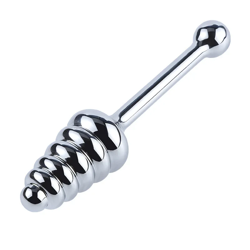 Unisex Metal Anal Plug with Grip Handle Threaded Design Outdoor Wearable Beaded Massage Stick 18+Adult Sex Toy for Couples