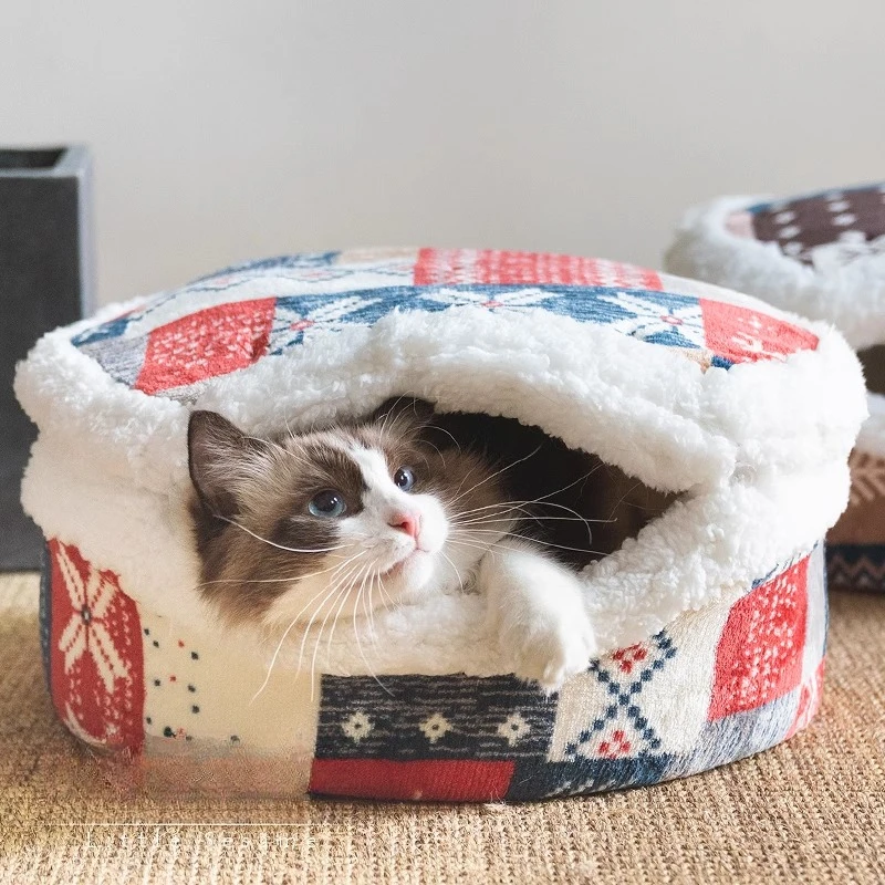 Aconchegante quente gato caverna fofo casa de inverno macio cama de pelúcia animais de estimação gatos produtos acessórios suprimentos cama para gatos móveis