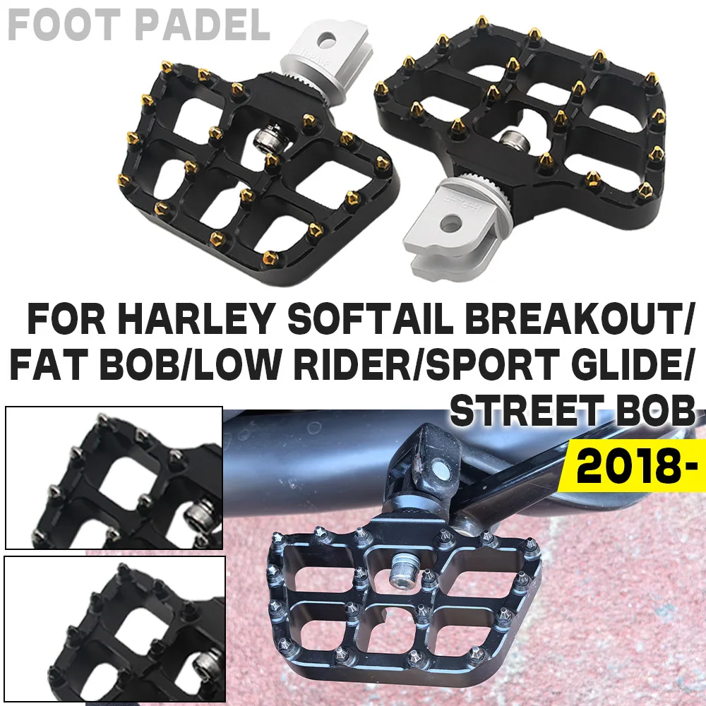 

For Harley Davidson Softail Breakout 117 FXBR Fat Bob Low Rider FXLR Motorcycle Anti-Slip Foot Rests Pedal Rotatable Footpegs
