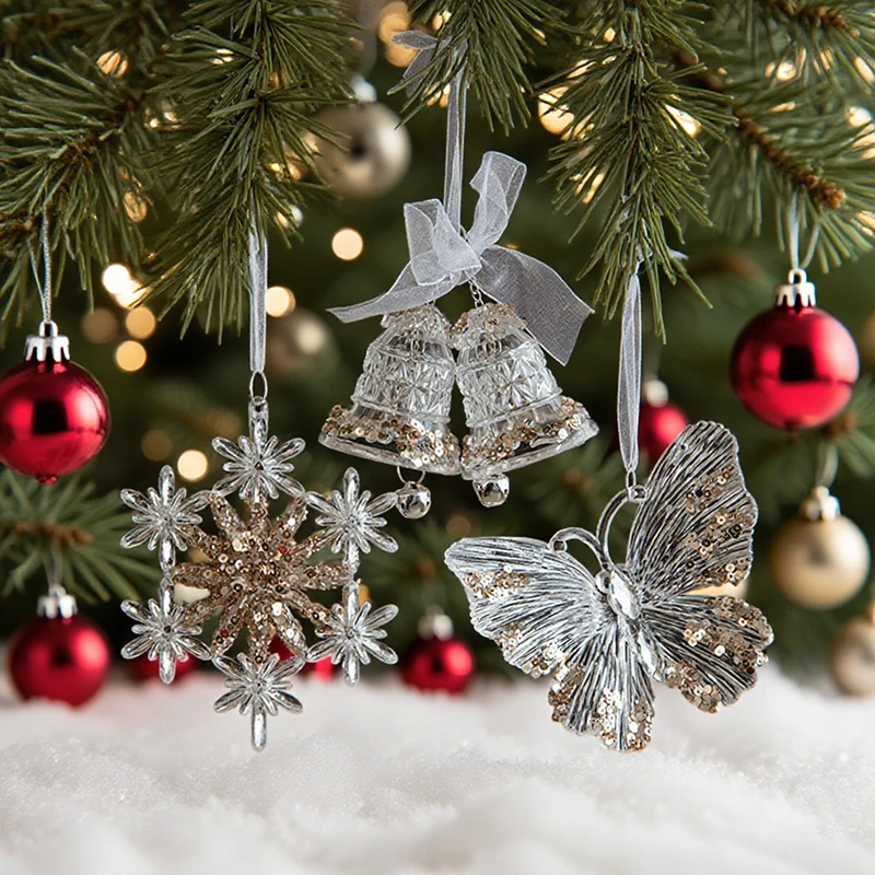 Christmas Supplies Tree Crystal Sequined Acrylic Pendants Transparent Snowflake Deer Xmas Tree Decoration New Year Home Decor