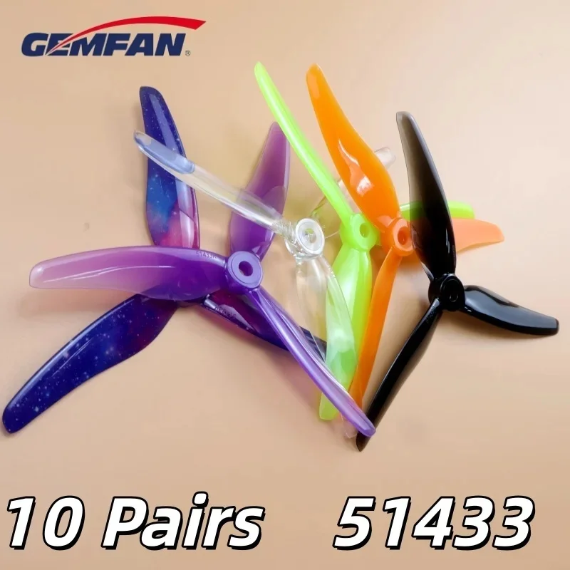 

10 пар Gemfan 51433 5-дюймовый 3-лопастной/трехлопастной пропеллер, реквизит CW CCW, бесщеточный двигатель FPV, пропеллер для гоночного дрона FPV