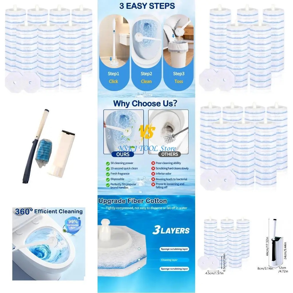 

L8RC Bathroom Toilet Washing Brush Practical Toilet Bowl Brush with Replaceable Brush Head Bathroom Accessories Enduring