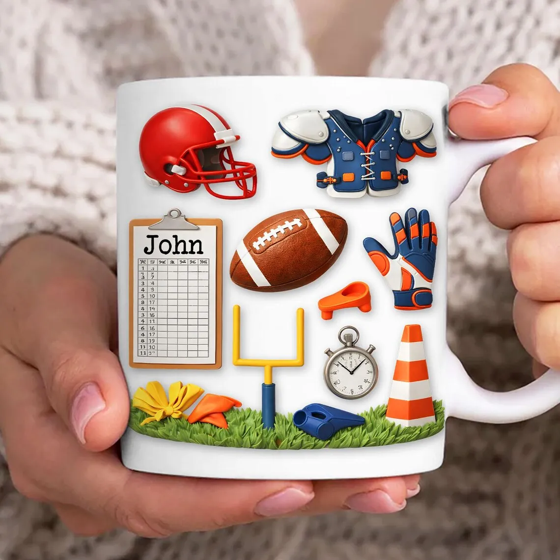 Personalized Rugby Themed Ceramic Mug - Custom Name Printed Coffee Cup for Rugby Fans